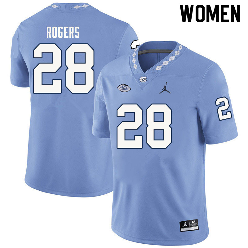 Women #28 Cyrus Rogers North Carolina Tar Heels College Football Jerseys Sale-Carolina Blue